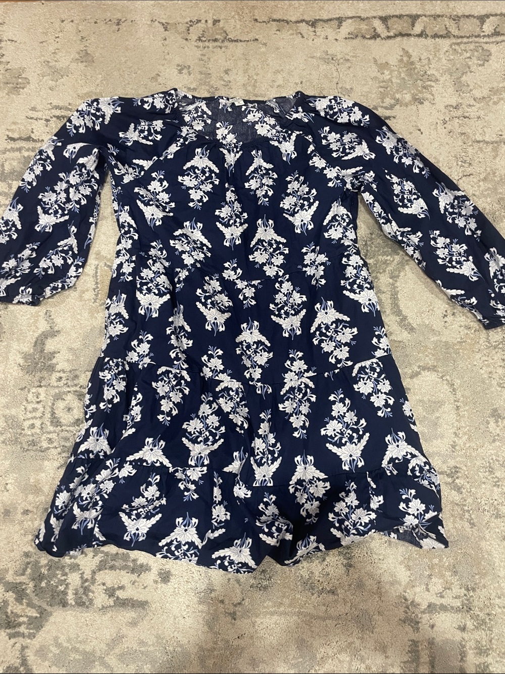 J. Crew Navy and White Floral Tiered Dress